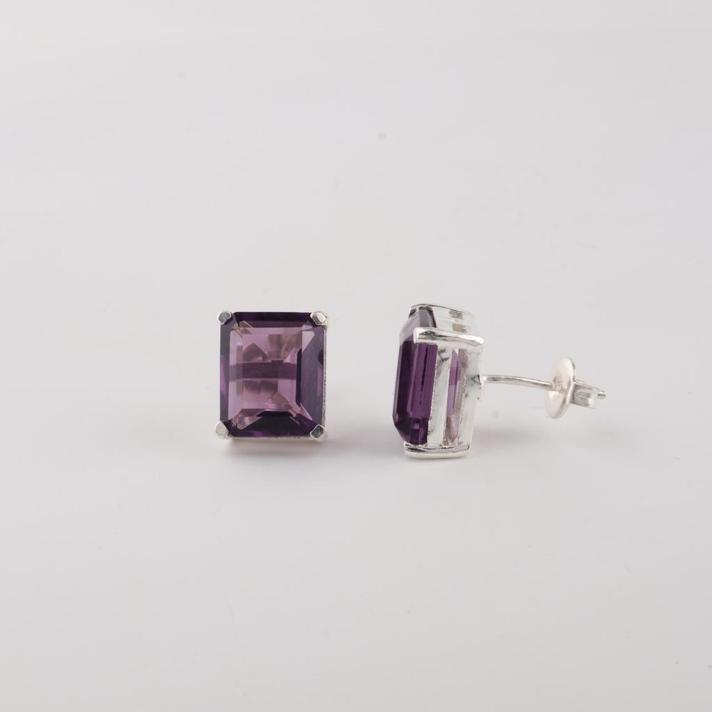 Natural Amethyst Gemstone 925 Sterling Silver Jewelry Handmade Pushback Earrings 0.4" For Women EE-179-2