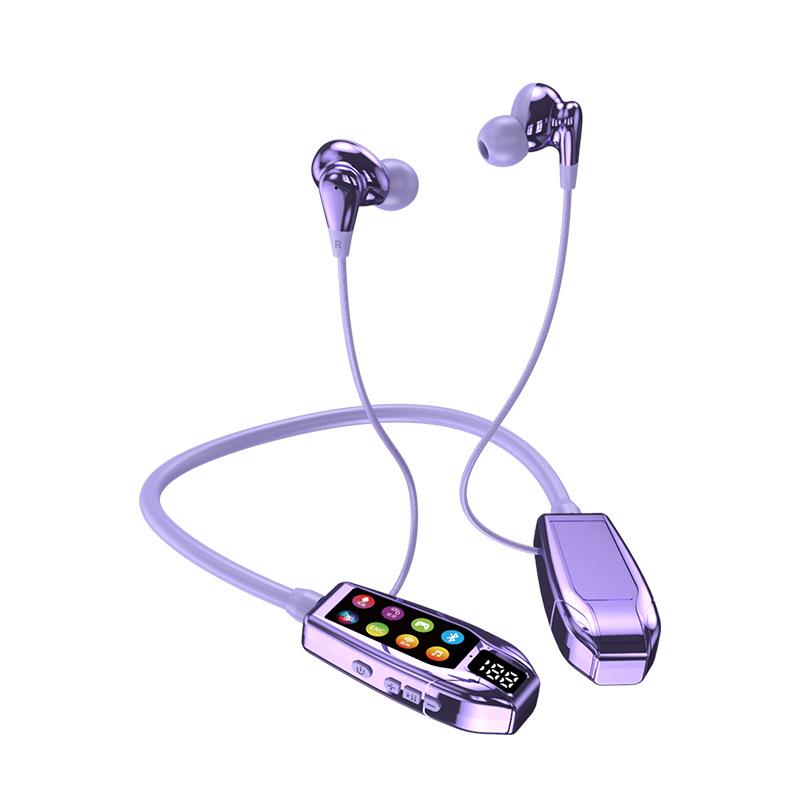 Trendy Neck-Hanging Bluetooth Headphones with High-Quality Sound, Digital Display, Karaoke Feature, and Long Battery Life.