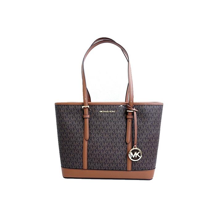 

Michael Kors MK Jet Set Travel Monogram Logo Tote Bag Women tote Brown 35S0GTVT1V-BROWN Basic Set (Bag+Dust Bag)