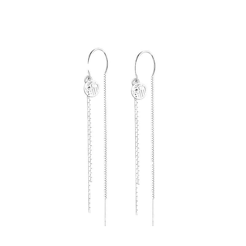 S925 Sterling Silver Chinese Fu Character Anti-Lost Tassel Earrings – Women's Versatile Long Pendant for Clubbing