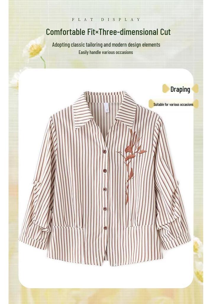 2026 New Striped Seven-Sleeve Shirt for Middle-Aged Women - Spring/Summer Fashion for Moms