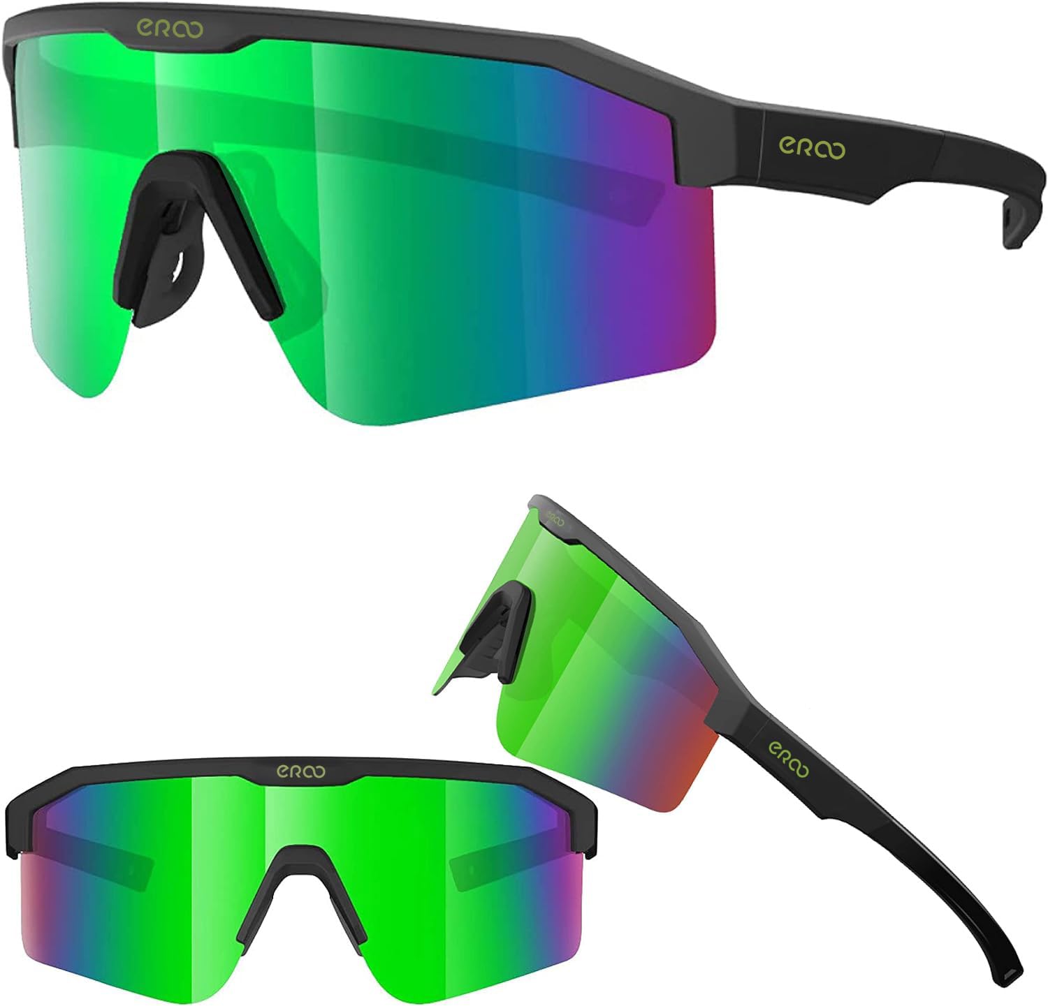 

[ER00] Green Warp Around Shield Polarized Small Narrow Cycling Sunglasses for Ages 8-12, Baseball, Fishing, Skiing, Beach Volleyball, Gift