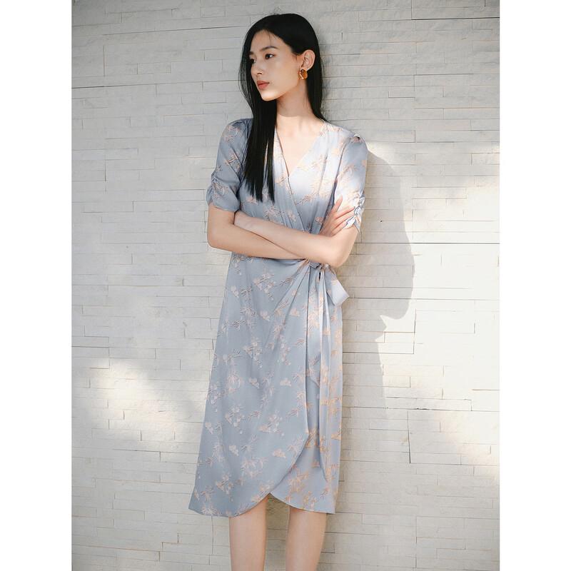 

JZ Annakou Элегантное шелковое платье миди с V-образным вырезом и цветочным принтом L