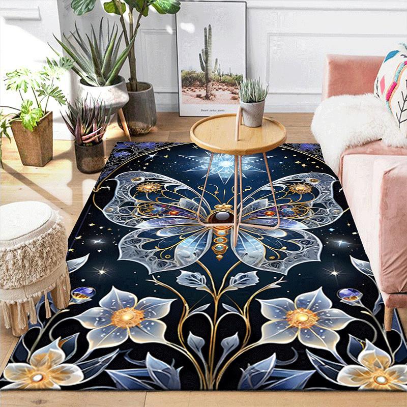 1pc Butterfly Flower Design Indoor Area Rug - Soft, Anti-Slip, and Durable Gaming Room Decor for Bedroom