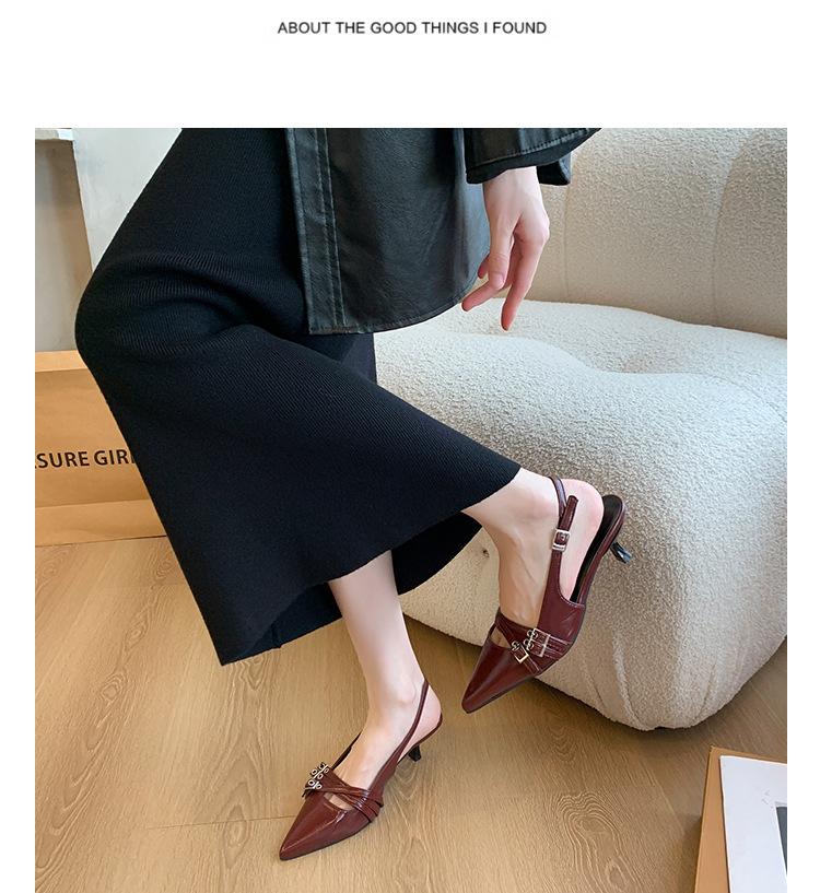 Niche high heels red bag head sandals fairy shoes 2025 new spring and summer black French pointed single shoes