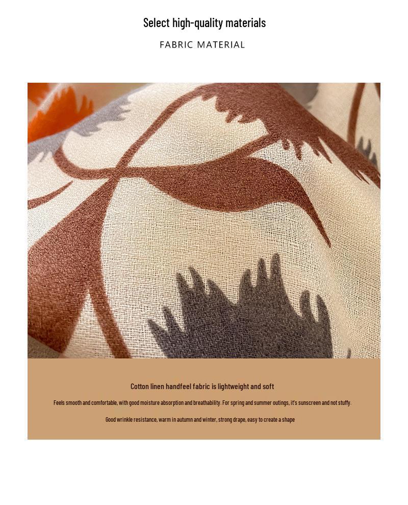 Korean Style Floral Cotton Linen Scarf - Versatile Autumn/Winter Shawl for Women