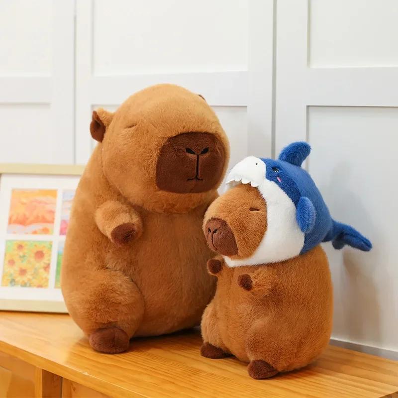 Shark Headgear Capibara Plush Toy Soft Stuffed Cartoon Capybara Plush Doll Simulation Shark Fluffty Animals Doll Toys Kid Gift