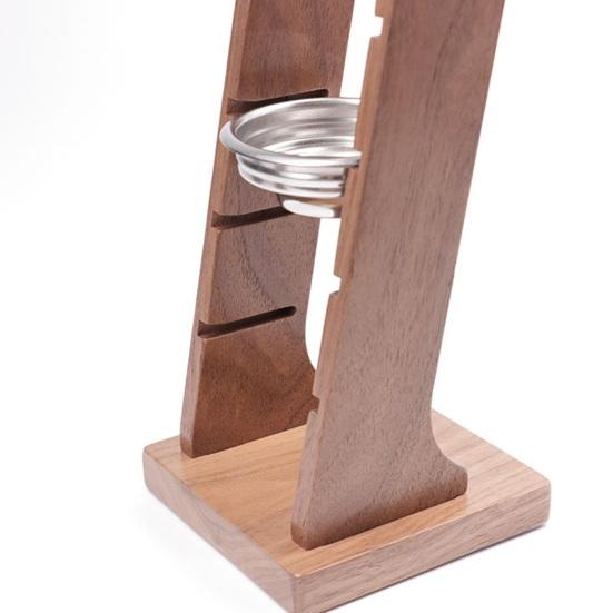 Wood Espresso Portafilter Holder with 3 Slots Universal Stand for 51/53/58mm Espresso Baskets Compact Countertop Organizer