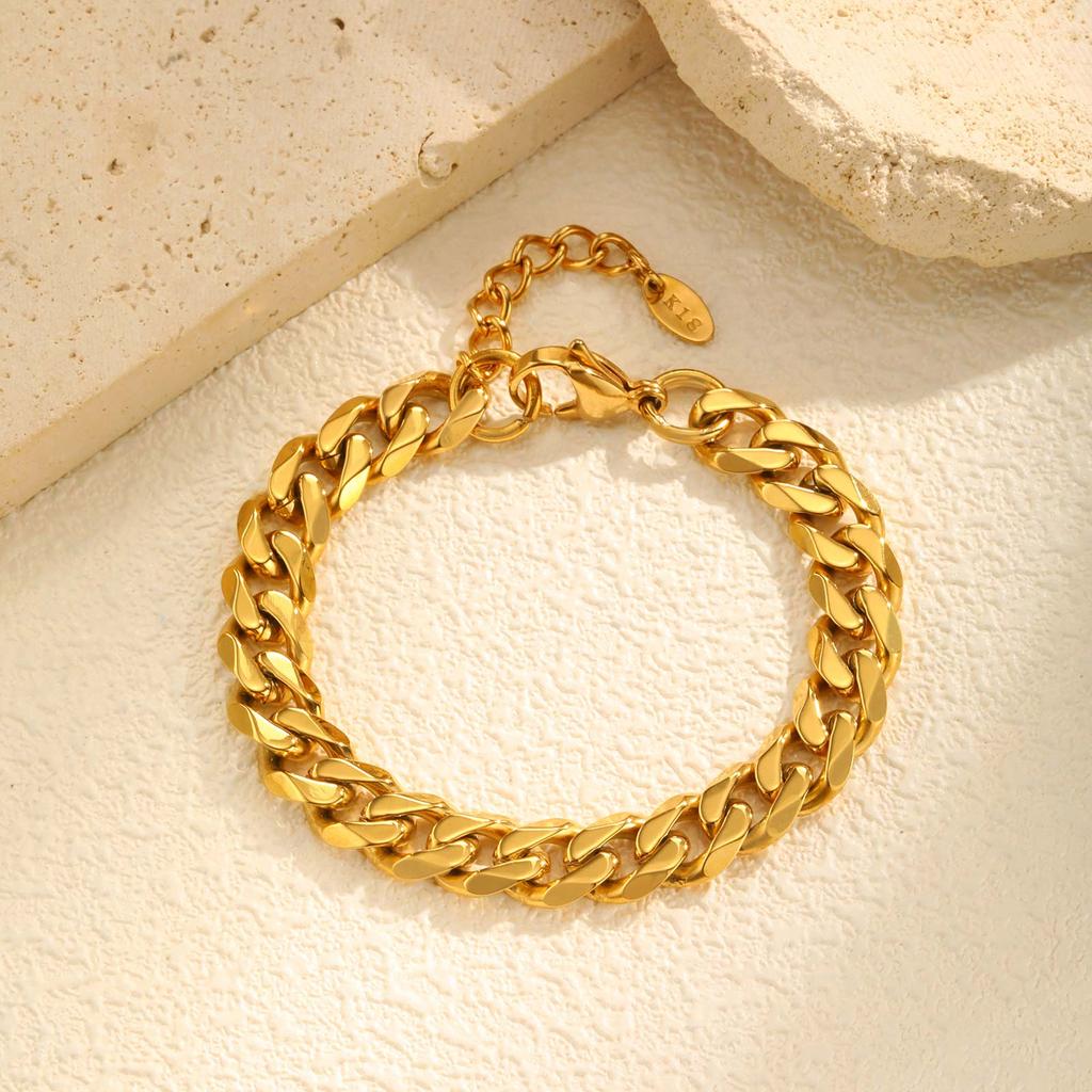 3/7/9MM Stainless Steel Chain Bracelet for Women,Gold Plated Four-sided Polishing Bracelets,Minimalist Jewelry Gifts