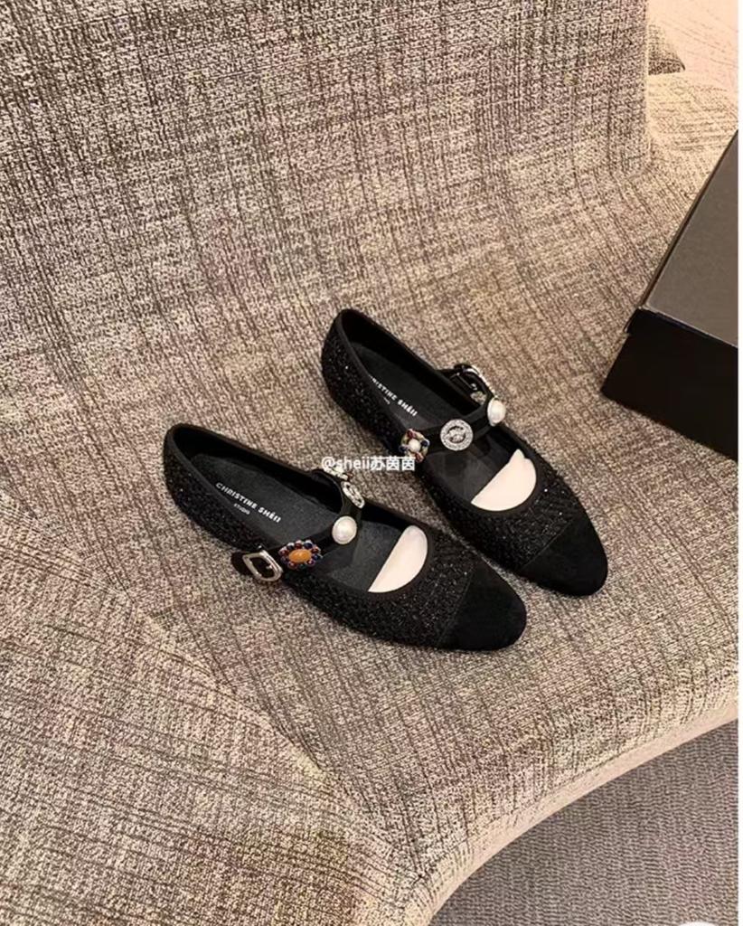 Princess Su Yinyin Anne~ Xiaoxiangfeng Tweed Color Matching Word Mary Jane Shoes Women's Flat Shoes