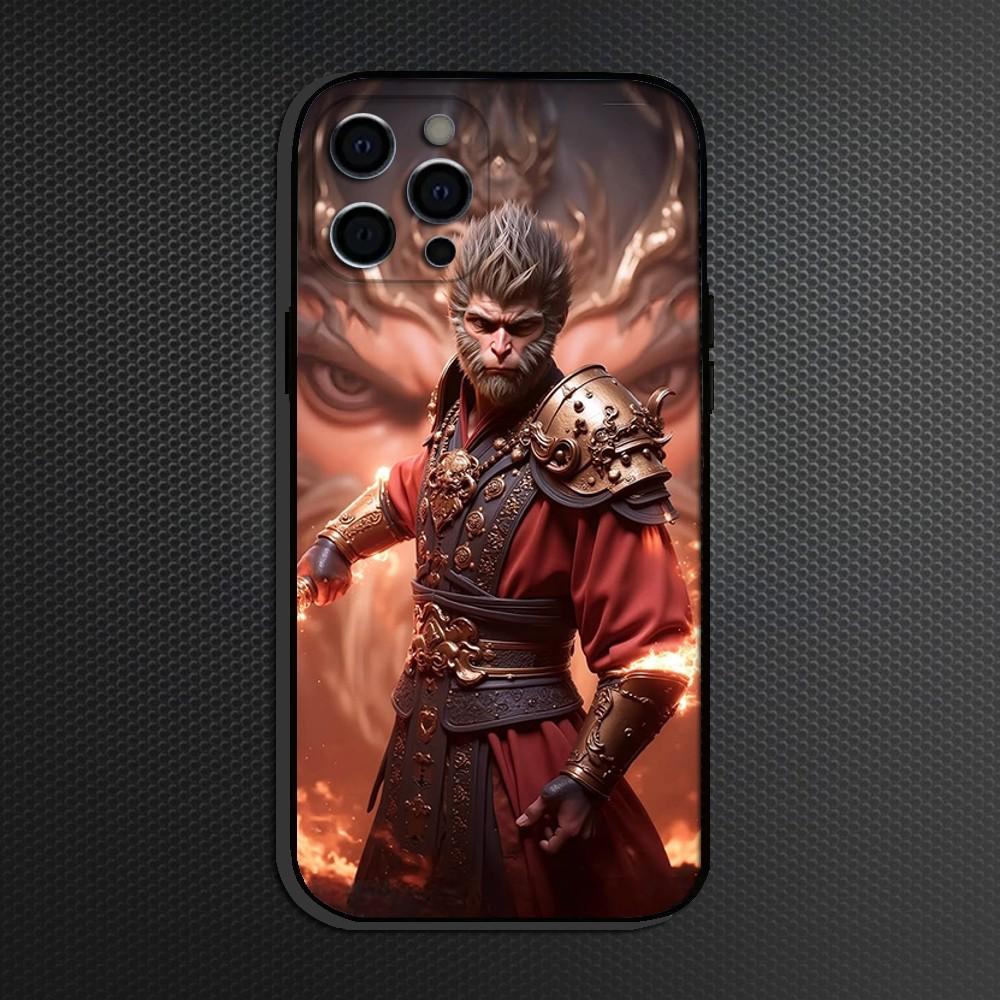 Black Myth Wukong Game Phone Case For iPhone 16,15,14,13,12,11 Plus,Pro Max, Soft Silicone Black Cover
