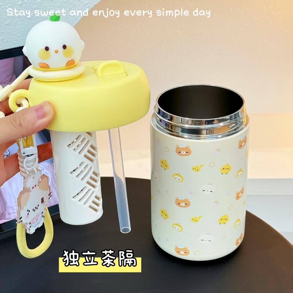 New Thermos Cup Cute Portable Girl High Value Small Picture Stainless Steel Student Niche Cartoon Straw Water Cup