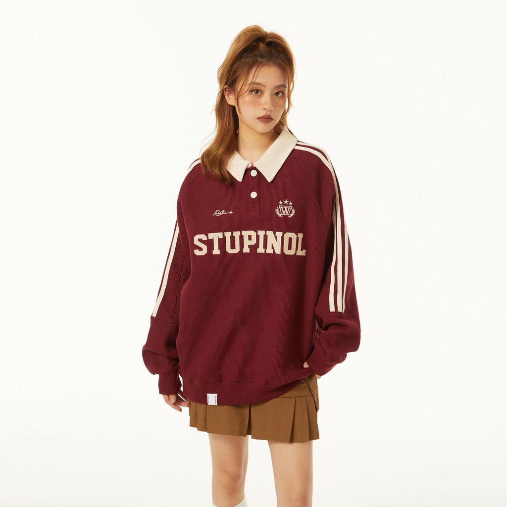 2025 Plus Size Retro College Style Polo Collar Sweatshirt for Women - Spring & Autumn Trendy