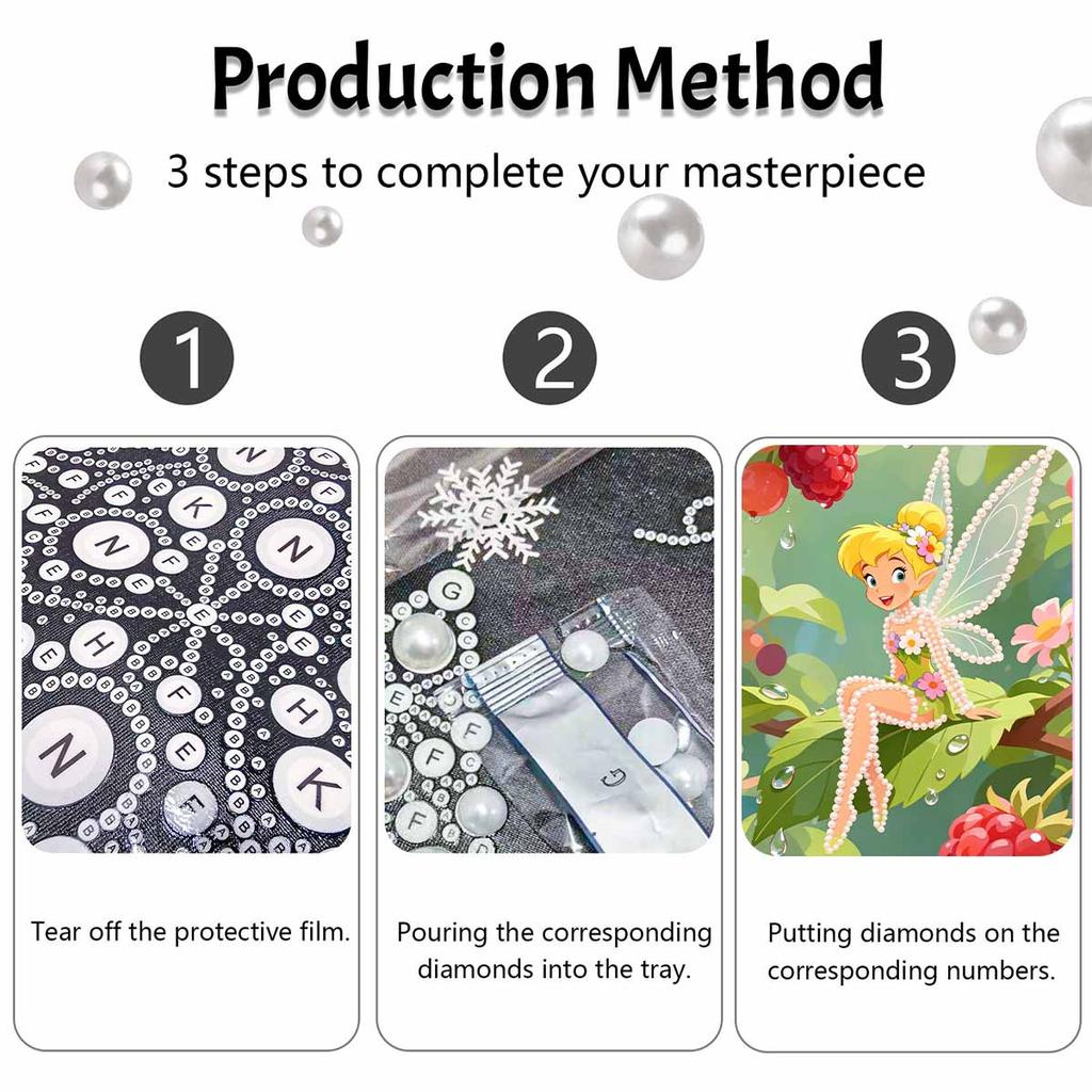 Disney Pearl Painting Jingle Bell Fairy Themed Creative Pearl Art Painting 5D DIY Pearl Embroidery Mosaic Cross Stitch Kit Home Decor