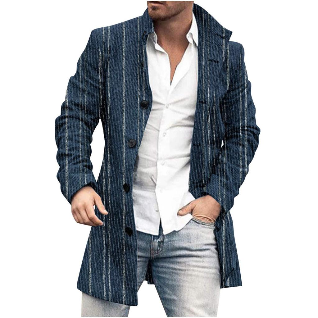 Spring New Men's Pocket Versatile Daily Retro Stand Up Collar Medium Long Woolen Coat Men's Casual Coat Men's Clothing