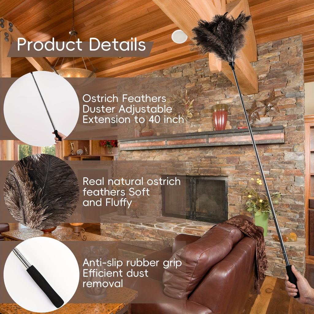 Extendable Feather Duster Reusable 1pc Feather Duster with Telescopic Handle Cleaning Tool for Ceiling Fans, Chandeliers, Blinds, Furniture