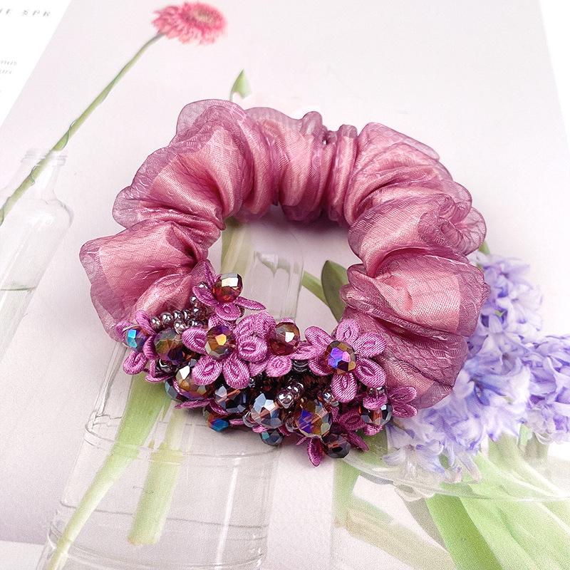 Korean Version of The Organza Hair Band Temperament Headband Female Rubber Band Ponytail Female Hair Accessories Crystal Floral Hair Band