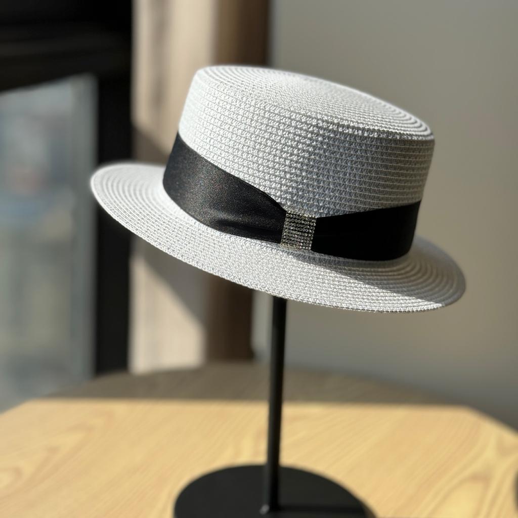 Female Elegant Top Hat French Big Head Circumference Hat Flat Top Straw Hat Seaside Vacation Sun Hat