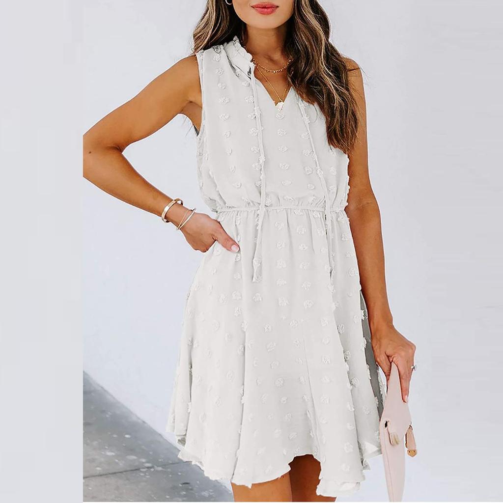 Модные женские летние повседневные короткие платья без рукавов с v-образным вырезом и высокой талией