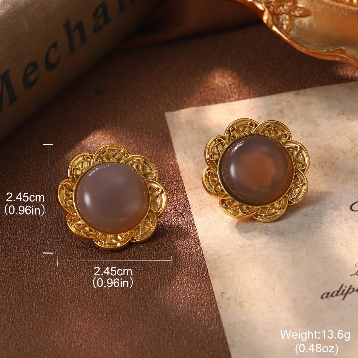 

Vintage flower pearl medieval vintage court style earrings with zircon French fashion brooch color-preserving silver needle