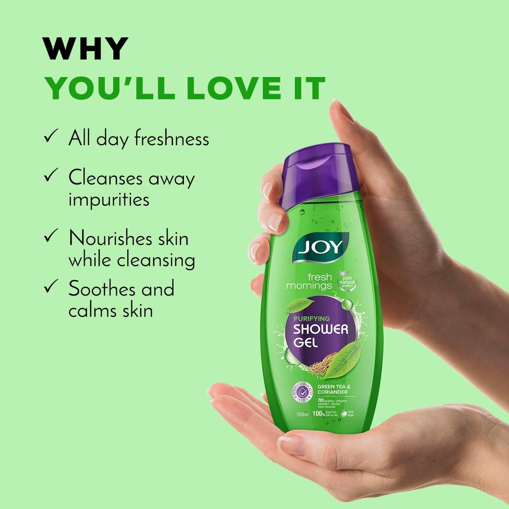Joy Green Tea Shower Gel Body Wash 250 ml Pack of 1 For Soft, Purified, Detoxified Skin All Day Freshness