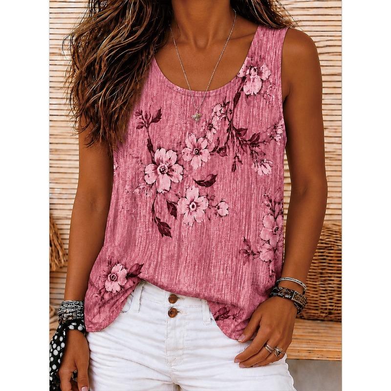 Women's Summer Tops Tank Floral Graphic Plants Sleeveless Crew Neck Round Regular Tops Casual Summer Spring