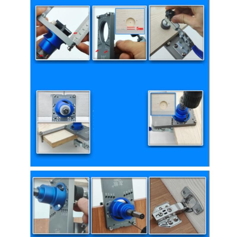 Carpentry Hole Drilling Guide Locator 35mm Hinge Boring Jig with Fixture Aluminum Hole Opener Template Door Cabinets