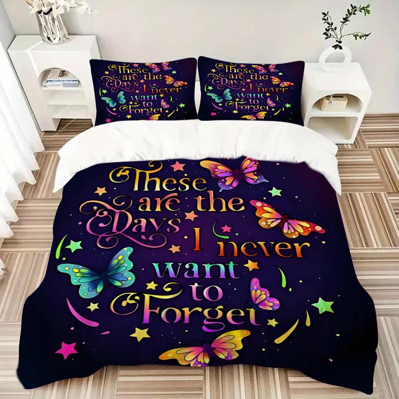 3-teiliges Buntes Schmetterlings-Ideen-Patchwork-Set Cartoon-Thema Bett-Patchwork-Set Süßes Charakter-Schlafzimmer-Dekoration Bett-Patchwork-Set Vier Jahreszeiten (1 Decke + 2 Kissen