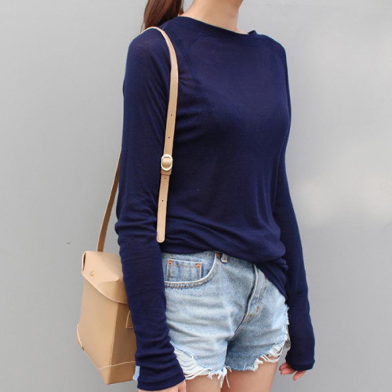 Light Blue Sheer Long Sleeve Casual T-shirt for Women – Sexy and Comfortable