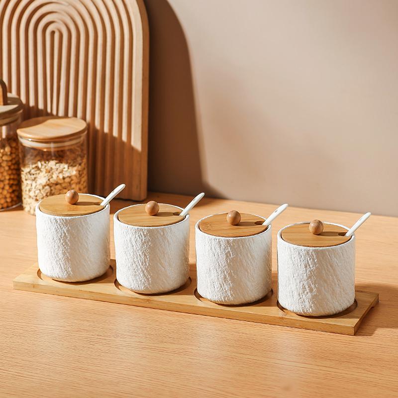 Kitchen Ceramic Seasoning Jar Seasoning Box Kitchen Chili Salt Sugar Jar MSG Pepper Seasoning Box Tableware