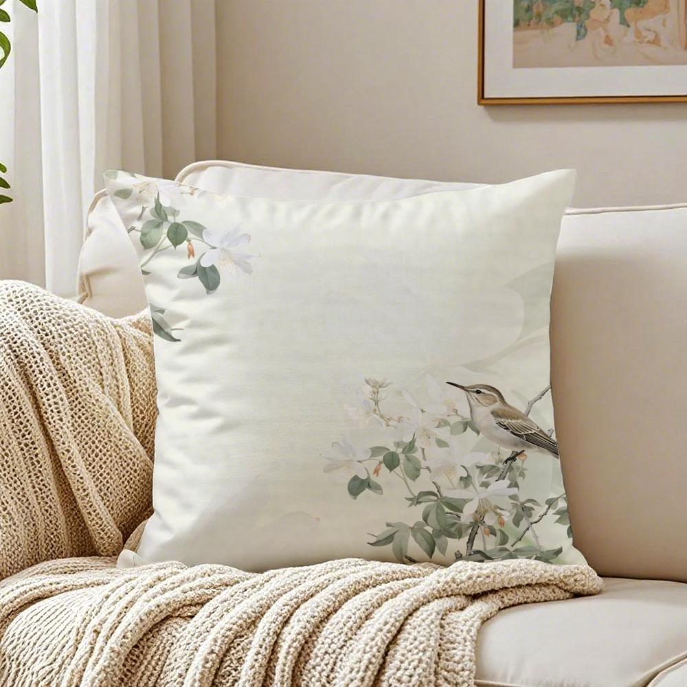 Chinese Style Simple Bird Flowers Cushion Cover Pillowcase Antidustmite Living Room Sofa Decor Cushion Room