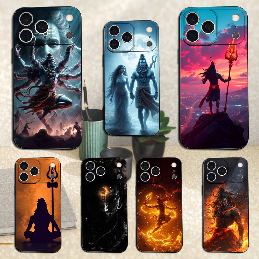 Lord Shiva Mahadevs of Indiav Case For iPhone 12,14,15,16,17,13,11,X,Mini,Plus,Pro Max,8,7,XR,SE,XS,Soft Silicone Black