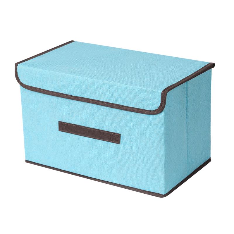 Foldable Linen-Like Storage Box with Lid for Clothes and Sundries