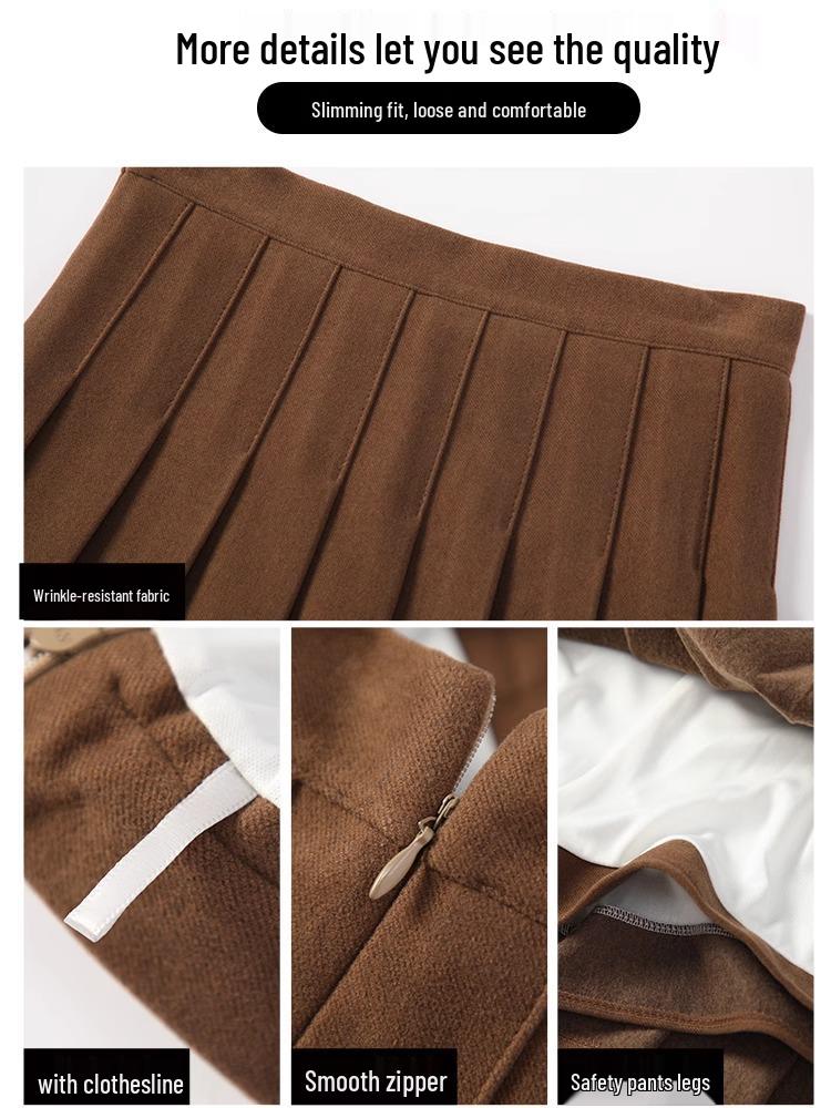High Waist A-Line Woolen Pleated Skirt, Maillard Brown, Autumn/Winter '26