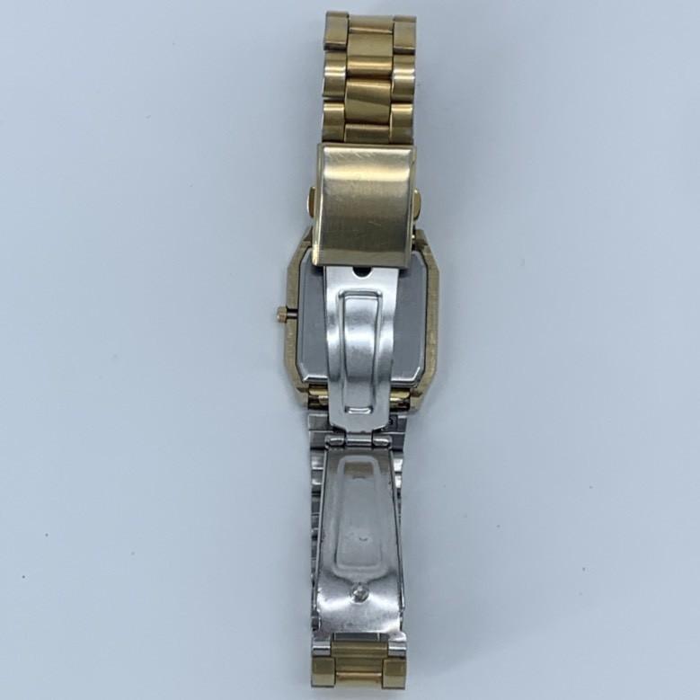 New Batteries Working Good RADO DIASTAR 110.9518.3 Quartz QZ Square Black and Blue Dial Gold Tone Stainless Steel 3-Hand Watch Cleaned