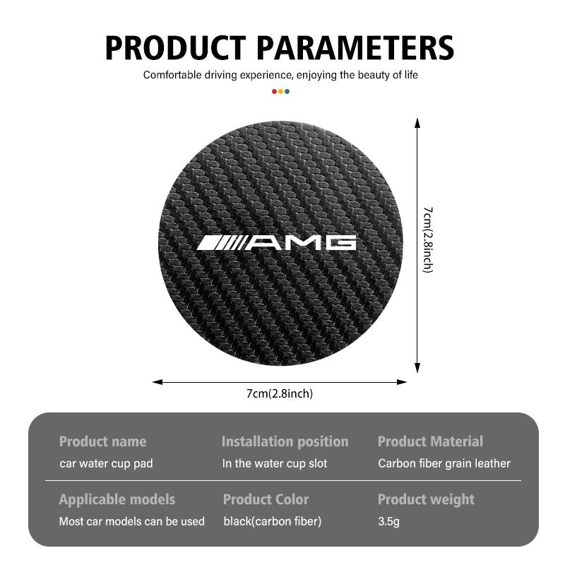 2Pcs Leather Coaster Anti-noise Water Cup Pad Cushion For Mercedes Benz AMG W204 W205 W203 W211 W212 W213 W201 W210 W124 W126