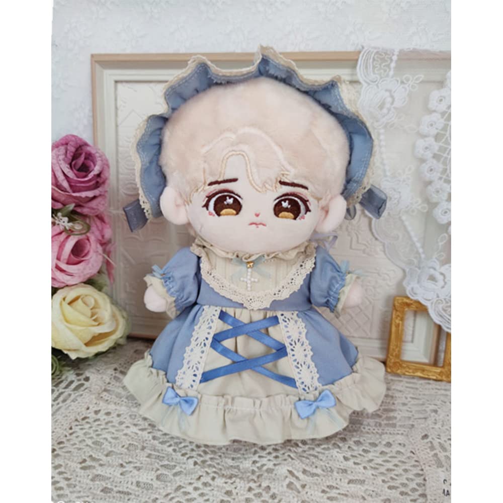 Niannyyhouse 20cm Plush Doll Clothes Set (Headband + Dress), Maid Outfit, Cotton Doll Clothes with Cross Letters, Baby Doll Clothes, Dress-Up (Green)