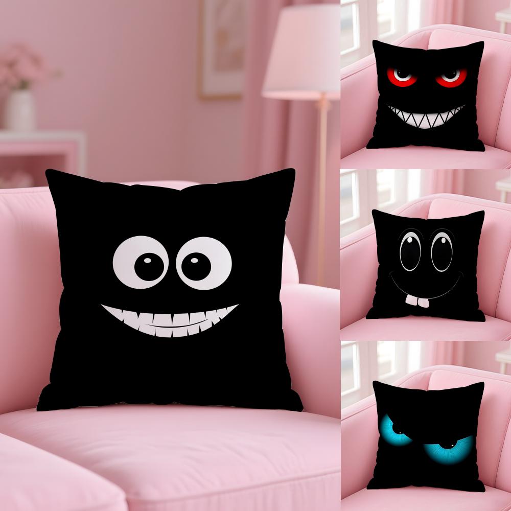 Black Emoticons Cushion Cover Soft Short Plush Double-Sided Printing Home Decor Machine Washable Pillow Case Gift