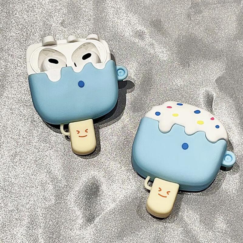 Summer Cool Ice Cream Shaped AirPods 1/2 Generation Case, Apple Bluetooth Earphone Cover, Shockproof Case, Cartoon Ice Cream Pattern Trendy Shell