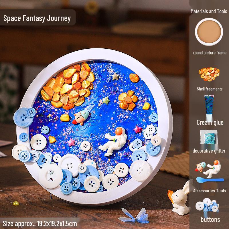 DIY Craft Kit: Textured Painting with Clay, Cream Glue, Round Plate & Photo Frame for Kids' Creative Gifts