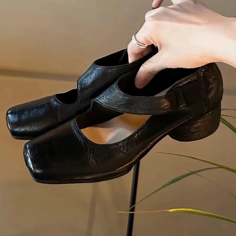 Women Mary Jance Shoes Square Toe Designer Shoes Fashion Heeled Sandals 2025 Elegant Dress Ballet Pumps Mujer Zapatillas