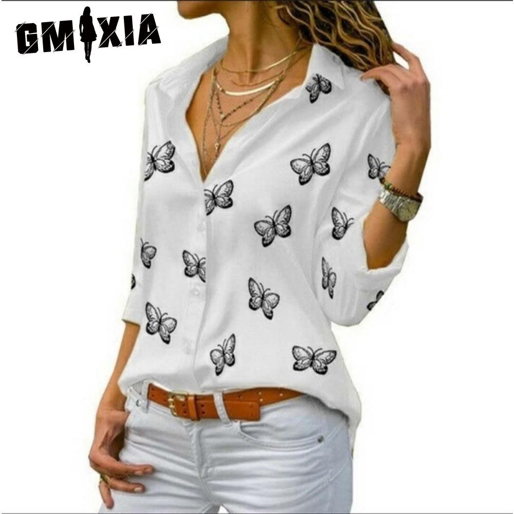 

GMXIA Women s Fashion Casual Long Sleeve POLO Neck Blouses & Shirts S білий