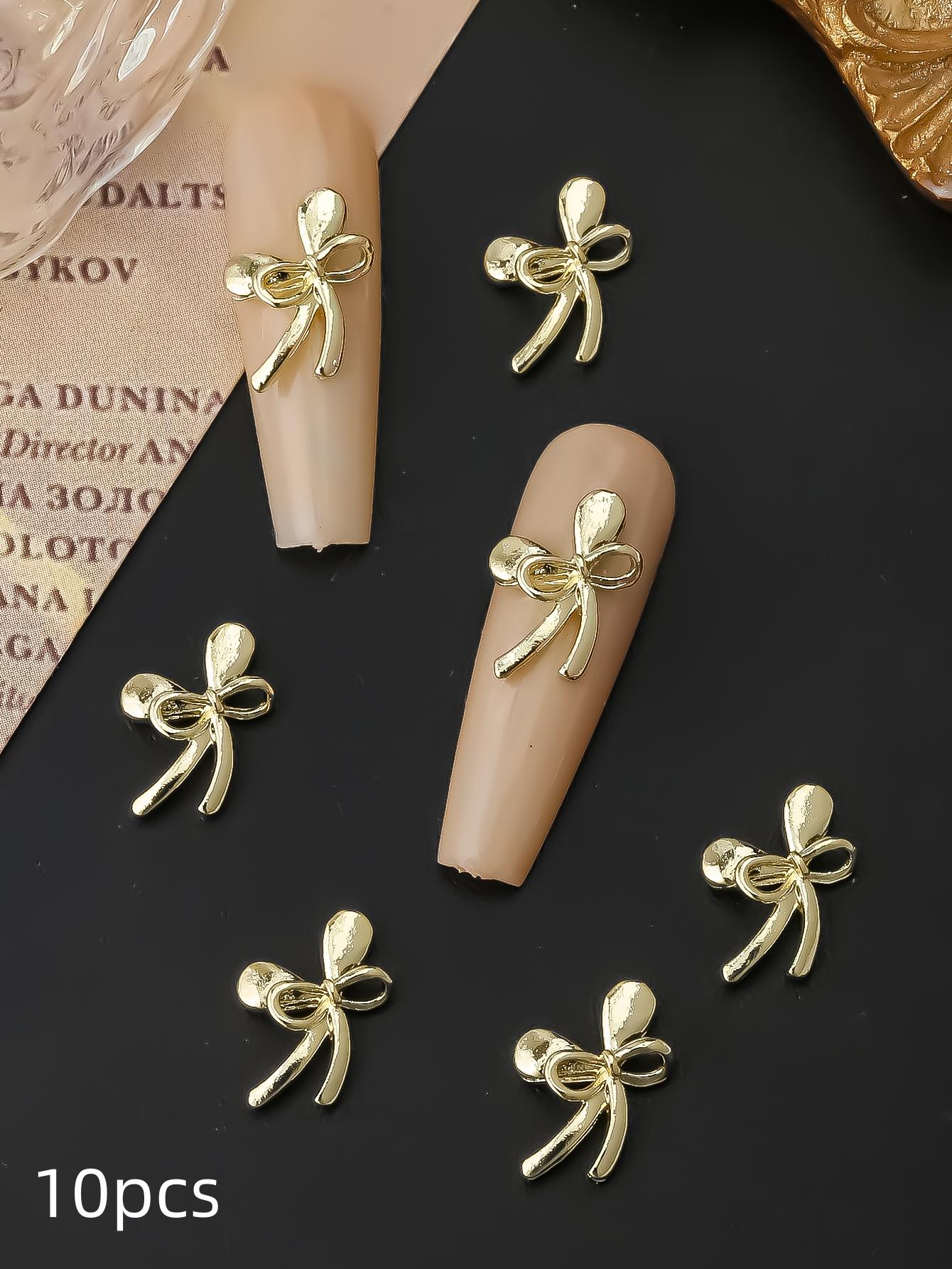 

Золотые бантики для ногтей 10 шт. 3D сплав DIY украшения для нейл-арта 2025 подарок для девочек