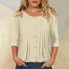 Women's Fashionable Casual Three,quarter Sleeve Button Color Round Neck Top