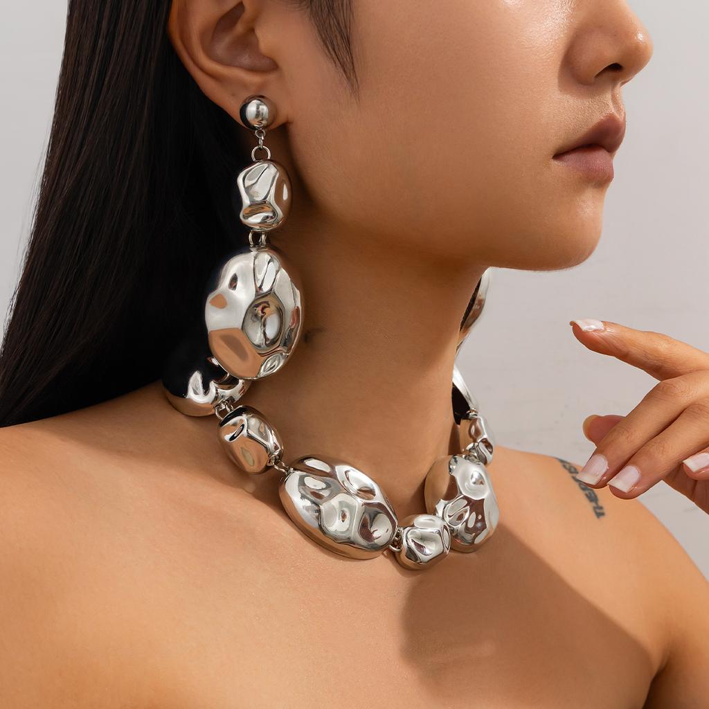 Ingemark Klassische Unregelmäßige Metall Grob Gliedrige Kette Halskette Hängende Tropfenohrringe für Damen Grunge Schmuckset Steampunk Herren Geschenk