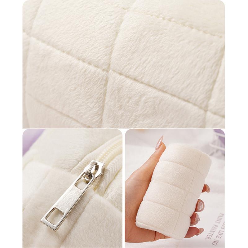 Solid Fur Cosmetic Storage Bag Large Women Zipper Makeup Organizer Handbag Stationery Pencil Case Travel Make Up Toiletry Punch