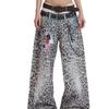 American High Street Retro Fashionable Double Waist D Printing Casual Leopard Print Jeans Men's Autumn Drape Floor Wide-leg Pants