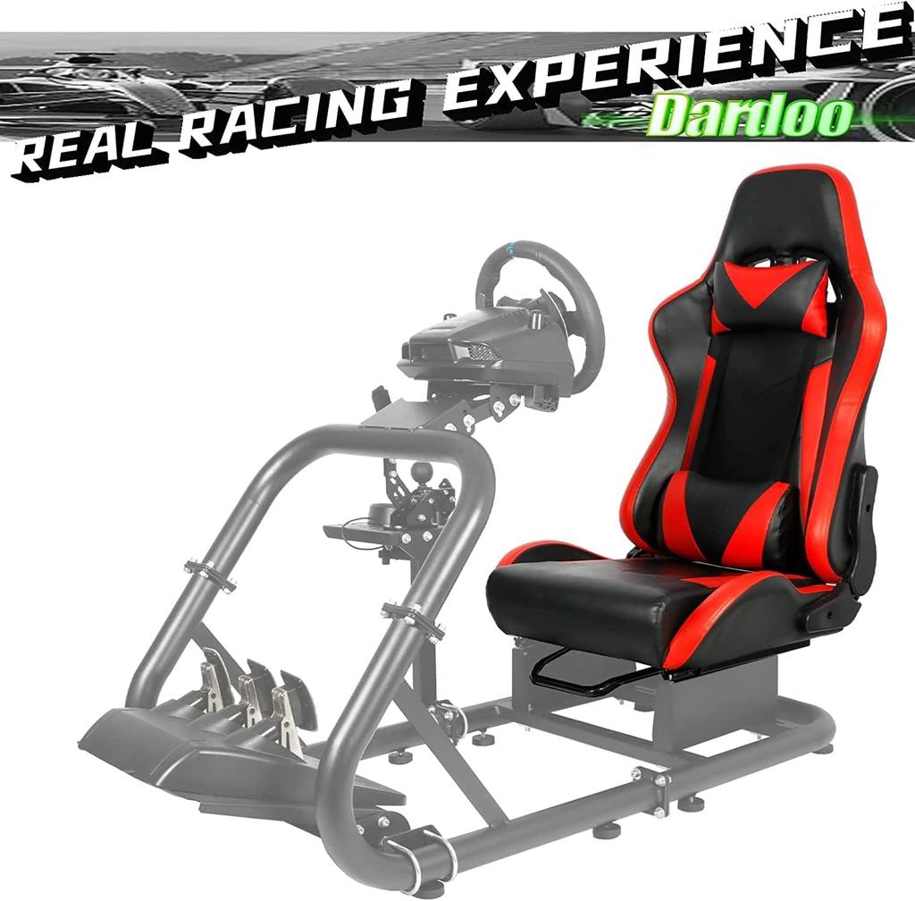 Dardoo Racing Car Game Bucket Cockpit Racing Car Wheel Mount Chair Electronic Gaming Chair with Adjustable Double Slide Adaptive Game Simulator Red