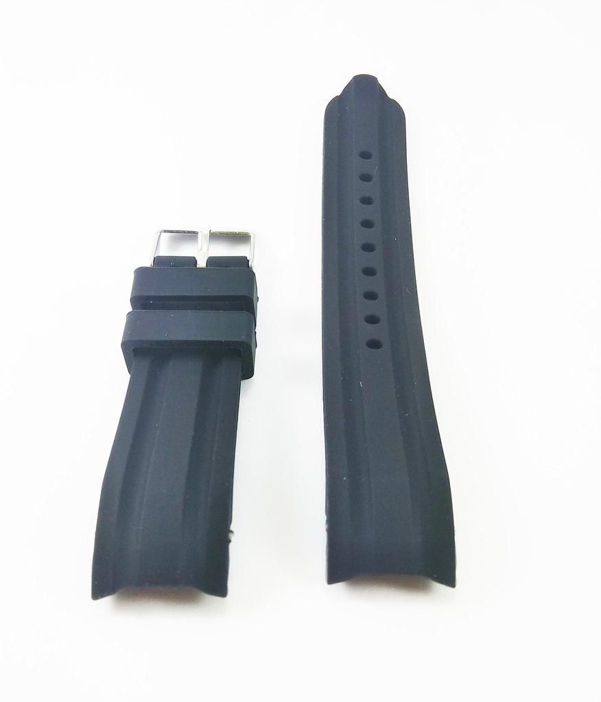 22mm Waterproof Black Silicone Rubber Curved End Dive Watch Band Strap