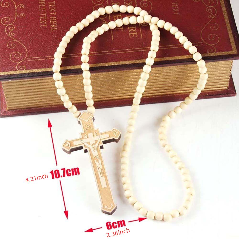 Houten Handgemaakte Rozenkrans Ketting Religieus Kruis Hanger Ketting Houten Kralen Ketting Bidden